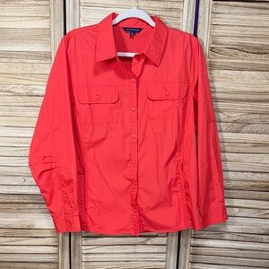 TravelSmith Red Coral Button-Up Long Sleeve Casual Mens Shirt Size L